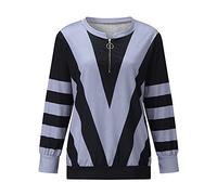 Damen Blusen Sommer v-förmige top Druck reißverschluss damentemperatur Strip t-Shirt Langarm-Damenbluse Damen Top Mit Spitze (Grey, XL)
