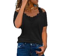 Damen Blusenoberteile lässig locker kurzärmelig für schulterfreie Oberteile Hemden T-Shirts lässiges Schulterfreies Hemd Sommer V-Ausschnitt kurzärmeliges Tunika Oberteil Spitzen T-Shirt S-5XL