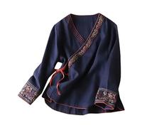 Damen Blusenshirt, Hemdbluse Damen Lang, Baumwolle Leinen Shirt 3/4 Arm Blusen & Tuniken V-Ausschnitt Oberteile Elegant Leinenhemd Langarm Meine Offene Rechnung Bei Einsehen