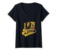 Damen Bob Marley Positive Vibrations Fußball T-Shirt mit V-Ausschnitt