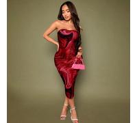 Damen Bodycon Cocktailkleid mit Bandeau und Blumenprint