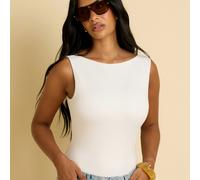 Damen-Bodysuit aus doppellagigem Jersey, superweich, ärmellos, lässig, Y2K, 90er Jahre, minimalistisch, weiß, All-in-One-Top, Sommer, Urlaub, Reisen,