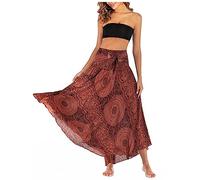 Damen Bohemien Maxirock Asymmetrien Langer Rock Strandrock Ethnischer Stil Blumenmuster A-Linien Midi Neckholder Kleid Two Way to Wear Weich Dünn Cool Atmungsaktiv Sommerrock - Braun-orange