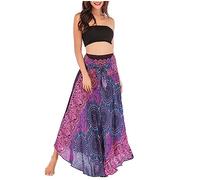 Damen Bohemien Maxirock Asymmetrien Langer Rock Strandrock Ethnischer Stil Blumenmuster A-Linien Midi Neckholder Kleid Two Way to Wear Weich Dünn Cool Atmungsaktiv Sommerrock - Rosenrot-Violett