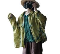 Damen Boho Floral Open Front Shirt Button Up Sleeve Kimono Cardigan Lose Cover Up Casual Bluse Tops, Grün , Einheitsgröße