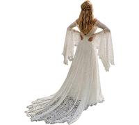 Damen Boho Hochzeitskleider für Braut mit Langarm Übergröße Spitze Strand Brautkleider Bohemian Hochzeitskleider, elfenbeinfarben, 36