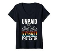 Damen Bold Unpaid Peaceful Protester Faust T-Shirt mit V-Ausschnitt