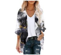 Damen Bolero Chiffon Schulterjacke 3/4 Ärmel Cardigan Strickjacke Bolero Kurz Leichte Dünn Bolerojacke Casual Top SommerJäckchen Strickjacken für Frauen Leicht Dünn Lang Cardigan Strand Cover Up (S)