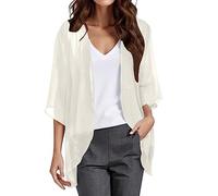 Damen Bolero Festlich Chiffon Bolerojacke 3/4 Ärmel Cardigan Open Front Frauen Elegant Leichte Dünn Schulterjacke Bolerojacke Tops für Abendkleid Kleid Badeanzug Hochzeit Elegante (Beige-D, M)