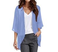 Damen Bolero Festlich Chiffon Bolerojacke 3/4 Ärmel Cardigan Open Front Frauen Elegant Leichte Dünn Schulterjacke Bolerojacke Tops für Abendkleid Kleid Badeanzug Hochzeit Elegante (Blue-D, XXXL)