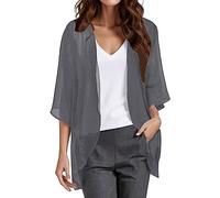 Damen Bolero Festlich Chiffon Bolerojacke 3/4 Ärmel Cardigan Open Front Frauen Elegant Leichte Dünn Schulterjacke Bolerojacke Tops für Abendkleid Kleid Badeanzug Hochzeit Elegante (Grey-D, XL)