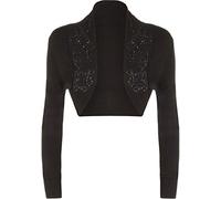 Damen Bolero mit langen Ärmeln und Perlen, vorne offen, ausgefallene Partykleidung, Schwarz , 34-36