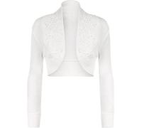Damen Bolero mit langen Ärmeln und Perlen, vorne offen, ausgefallene Partykleidung, weiß, 38-40
