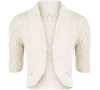 Damen Bolero mit offener Vorderseite, kurzärmelig, gestrickt, Partykleidung, cremefarben, 34-36