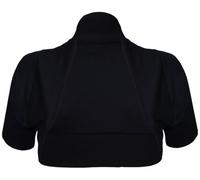 Damen Bolero Schulterjäckchen Kurze Strickjacke Kurzärmelig Elastisches Top - Schwarz, 36/38