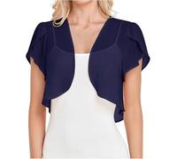 Damen Bolero Shrugs für Kleid - Sommer, leicht, durchscheinend, Puff, kurze Ärmel, vorne offen, bauchfreie Chiffon-Strickjacke, blau, 48