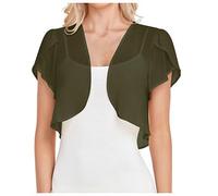 Damen Bolero Shrugs für Kleid - Sommer, leicht, durchscheinend, Puff, kurze Ärmel, vorne offen, bauchfreie Chiffon-Strickjacke, grün, 48