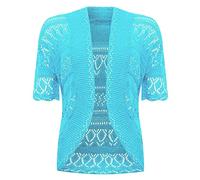 Damen-Bolero, vorne offen, gehäkelt, kurzärmelig, gestrickt, Partykleidung, türkis, 38-40