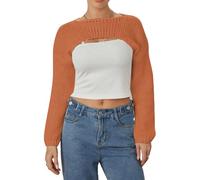 Damen-Bolero, vorne offen, langärmelig, bauchfrei, Strick-Top, bauchfreie Strickjacke, Herbstbluse, Oberbekleidung, 04 Bronw, M