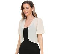 Damen-Bolero, weicher Chiffon, vorne offen, durchscheinend, kurze Ärmel, kurze Strickjacke für Abendkleid, Champagner, X-Large