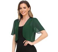 Damen-Bolero, weicher Chiffon, vorne offen, durchscheinend, kurze Ärmel, kurze Strickjacke für Abendkleid, Dunkelgrün, X-Large