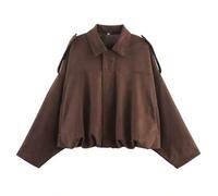 Damen Bomberjacke mit Kragen, Langarm, Reißverschluss, Wildleder Jacke, Damen Kurzblazer Jacken mit Taschen, Oberbekleidung