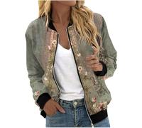 Damen-Bomberjacken, Größe 36/44, leicht, langärmelig, Reißverschluss, elegante Jacke, Herbst, Winter, lässig, Militär, Oberbekleidung, Baggy Tops für Damen, 4 x Grün, 36