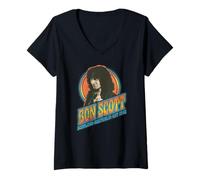 Damen Bon Scott Distressed Retro-Rock-Grafikfoto T-Shirt mit V-Ausschnitt
