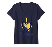 Damen Bosnien Flagge Bosnien und Herzegowina Wurzeln T-Shirt mit V-Ausschnitt