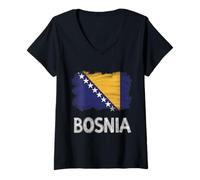 Damen Bosnien und Herzegowina Flagge Bosnische Wurzeln T-Shirt mit V-Ausschnitt