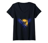 Damen Bosnien und Herzegowina Flagge Bosnische Wurzeln T-Shirt mit V-Ausschnitt