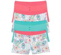 Boxer BONPRIX "Damen Boxer (4er Pack)", Damen, Gr. 40/42 (M), 4 Stk., weiß (weiß bedruckt, pink, grün), Obermaterial: 95% Baumwolle, 5% Elasthan, Unterhosen, doppelt abgesteppt an den Beinenden, figur