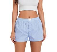 Damen-Boxershorts, gestreift, kariert, elastisch, mittelhohe Taille, bequeme Pyjama-Shorts, Y2K, Gingham-Shorts, Streetwear, Hell, blau, Klein
