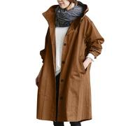 Damen Braun Grün Trenchcoat Oversized Mantel Lang Umlegekragen Windjacke Einfarbig Damenmantel Übergangsmantel Mit Taschen Und Knöpfen Jacke Outwear Windbreaker Leicht Kapuzenjacket Herbstjacke 3xl