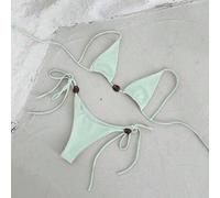 Damen Braun Spaghetti-Träger Bikini Set, verziert mit Perlen, elegantes sexy Casual Bademode, geeignet für Frühling/Sommer Strandurlaub und Schwimmpar