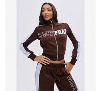 Damen Braun Weiß Farbblock Reißverschluss Sweatjacke im Retro-Stil mit langen Ärmeln, lässiger Winteroberteil