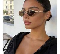 Damen braune polarisierte Retro Diamant asymmetrische geometrische Metallrahmen Sonnenbrille, klassische Modebrillen, unverzichtbare Vintage Sonnenbri
