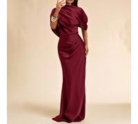 Damen braunes asymmetrisches Neck Meerjungfrau-Schwanz elegantes Satin-Kleid, Herbst/Winter Schichtkleid, Party, formelle Veranstaltung, Abendausgang,