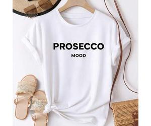 Damen Braunes "PROSECCO MOOD" Grafik T-Shirt - Süßer & lustiger Muster, geeignet für Sommerbrunches, Strandtage und Treffen mit Freunden - Modisches l