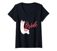 Damen Braut Bride to be Lama Alpaka Alpaca JGA Verlobung T-Shirt mit V-Ausschnitt