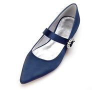 Damen Brautschuhe Hochzeitsschuhe Geschlossene Zehen Satin Schuhe Flache Brautschuhe Frauen Bequeme Braut Hochzeit Schuhe,Dark Blue,37 EU