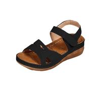 Damen Breite Weite Orthopädische Barfußschuhe Sommer Offene Zehen Flache Sandalen Bequeme Pantoletten Leichte Flip Flops Damenschuhe Weiches Fussbett (Black, 5.5)