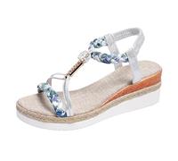 Damen Breite Weite Orthopädische Elegante Pantoletten Sommer Offene Zehen Flache Sandalen Bequeme Leichte Damenschuhe Weiches Fussbett Geschlossen (Silver, 6)