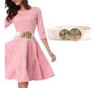 Damen Breiter Elastischer Gürtel für Kleid mit Goldener Schnalle, Mode Breiter Taillengürtel Damen, Fits Waist 70cm-90cm, für Frauen Kleider Jeans Hosen Hemden Mantel (L 73cm, W 6cm, Beige)