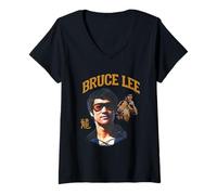 Damen Bruce Lee The Dragon Wearing Shades Face Closeup Retro T-Shirt mit V-Ausschnitt