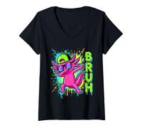 Damen Bruh Axolotl Dabbing Lustiges Salamander-Graffiti-Streetwear T-Shirt mit V-Ausschnitt