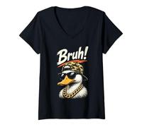 Damen Bruh Duck Jagd Camo Stockente Hunter Herren Jungen Kinder T-Shirt mit V-Ausschnitt