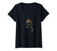 Damen Buddha Design Gautama Buddha Meditation Zen Buddhismus T-Shirt mit V-Ausschnitt