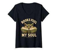 Damen Bücher Fuel My Soul Librarian Teacher T-Shirt mit V-Ausschnitt