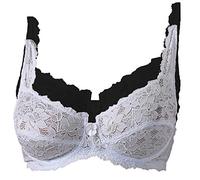 Damen Bügel Designer ungepolsterer BH Spitzen BH von Marlon schwarz oder weiß Größen 34-44 B-DD - 2er Packung schwarz & weiß, 95 C